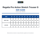 TRJ610S Regatta Pro Action Stretch Trouser S size guide (TRJ610S)