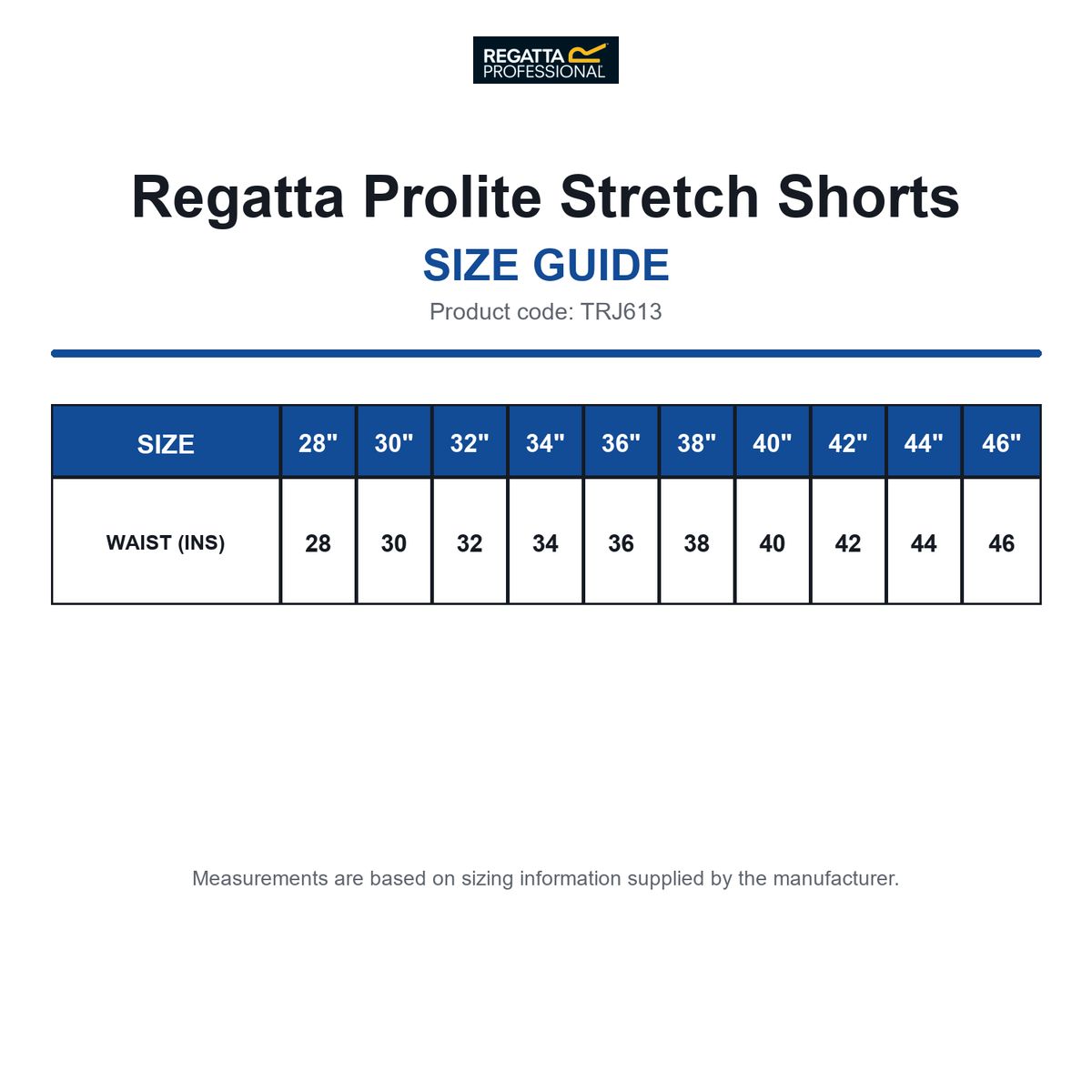 TRJ613 Regatta Prolite Stretch Shorts size guide (TRJ613)