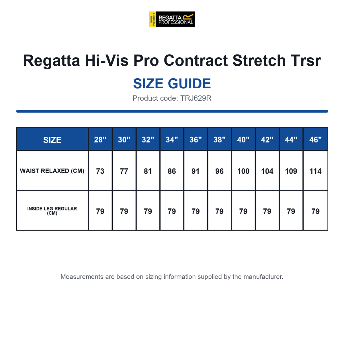 TRJ629R Regatta Hi-Vis Pro Contract Stretch Trsr size guide (TRJ629R)
