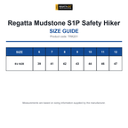 TRK201 Regatta Mudstone S1P Safety Hiker size guide (TRK201)