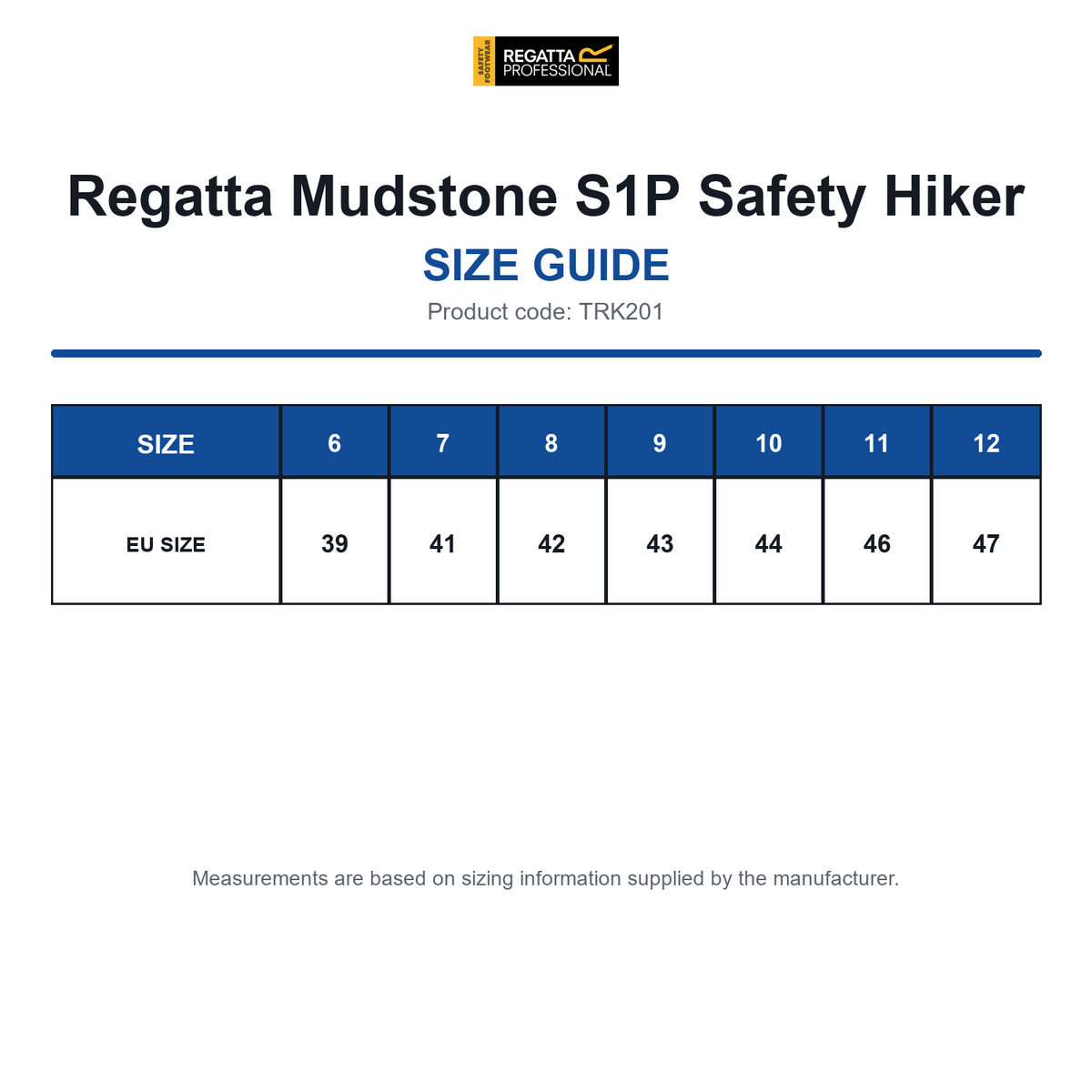 TRK201 Regatta Mudstone S1P Safety Hiker size guide (TRK201)