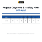 TRK202 Regatta Claystone S3 Safety Hiker size guide (TRK202)