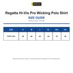 TRS189 Regatta Hi-Vis Pro Wicking Polo Shirt size guide (TRS189)