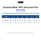 TRS196 Honestly Made 100% Recycled Polo size guide (TRS196)