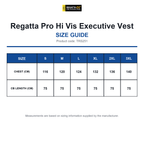 TRS251 Regatta Pro Hi Vis Executive Vest size guide (TRS251)