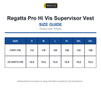 TRS254 Regatta Pro Hi Vis Supervisor Vest size guide (TRS254)