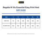 TRS255 Regatta Hi Vis Essential Easy Print Vest size guide (TRS255)