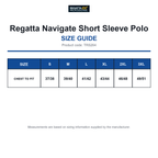TRS264 Regatta Navigate Short Sleeve Polo size guide (TRS264)
