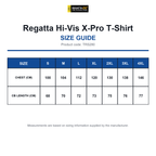TRS280 Regatta Hi-Vis X-Pro T-Shirt size guide (TRS280)