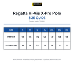 TRS281 Regatta Hi-Vis X-Pro Polo size guide (TRS281)
