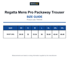 TRW348 Regatta Mens Pro Packaway Trouser size guide (TRW348)