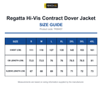 TRW457 Regatta Hi-Vis Contract Dover Jacket size guide (TRW457)