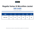 TRW463 Regatta Vertex III Microfibre Jacket size guide (TRW463)