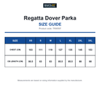 TRW597 Regatta Dover Parka size guide (TRW597)