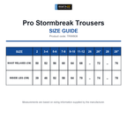 TRW808 Regatta Junior Pro Stormbreak Trousers size guide (TRW808)