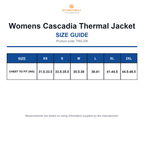 TRX-2W Stormtech Womens Cascadia Thermal Jacket size guide (TRX-2W)
