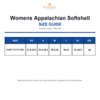 TRX-3W Stormtech Womens Appalachian Softshell size guide (TRX-3W)