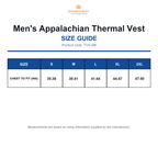 TVX-2M Stormtech Men's Appalachian Thermal Vest size guide (TVX-2M)