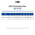 UCC003 UCC Everyday Polo size guide (UCC003)