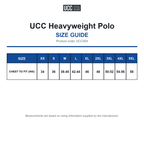 UCC004 UCC Heavyweight Polo size guide (UCC004)