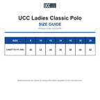 UCC031F UCC Ladies Classic Polo size guide (UCC031F)