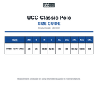 UCC031 UCC Classic Polo size guide (UCC031)