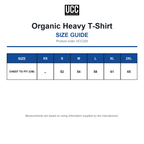 UCC220 Organic Heavy T-Shirt size guide (UCC220)