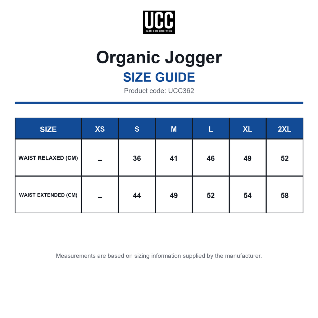 UCC362 Organic Jogger size guide (UCC362)