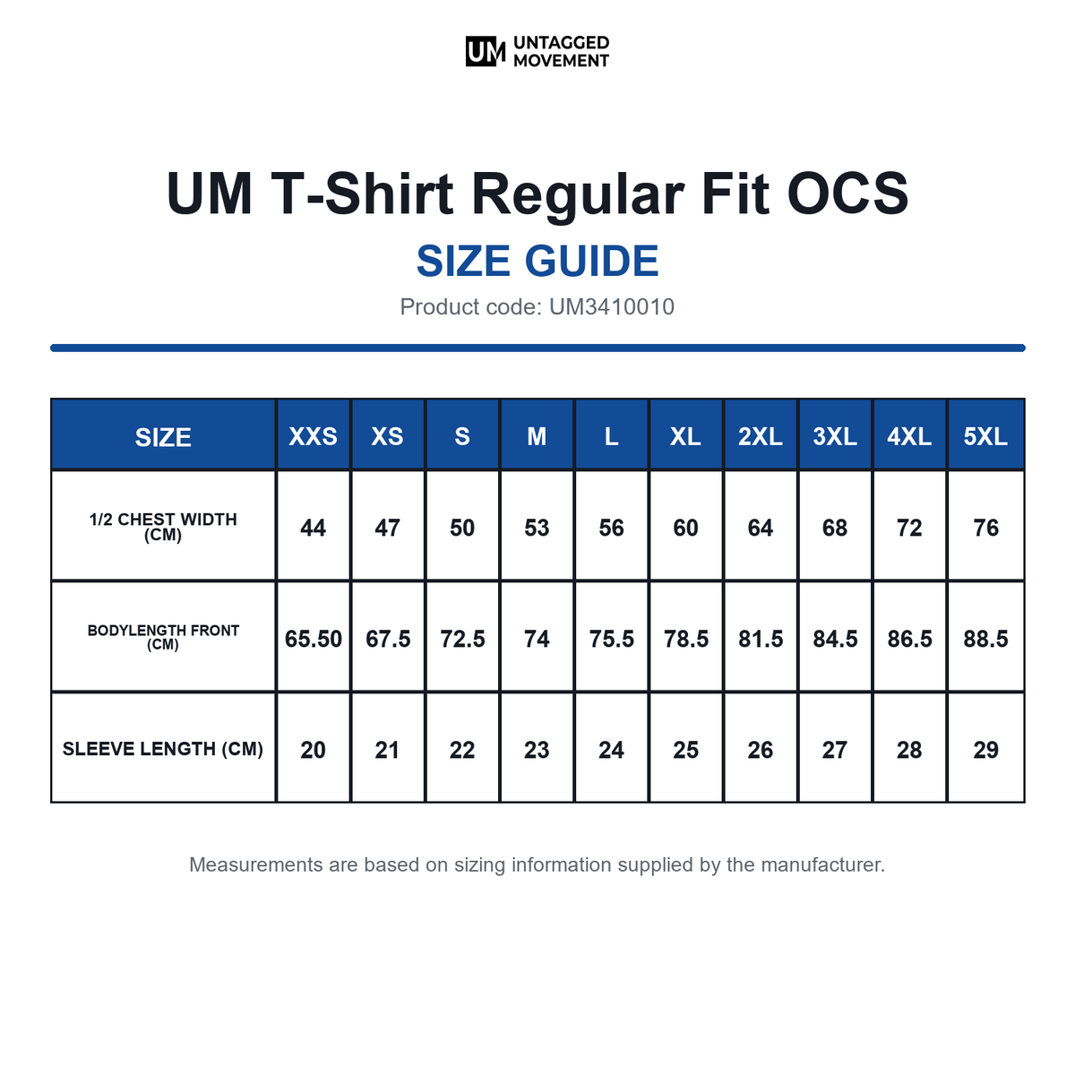 UM3410010 UM T-Shirt Regular Fit OCS size guide (UM3410010)