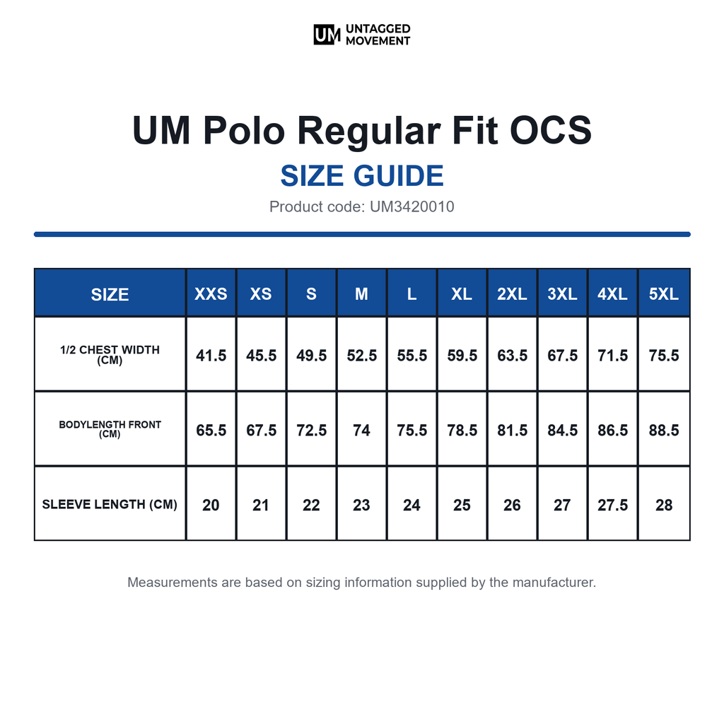 UM3420010 UM Polo Regular Fit OCS size guide (UM3420010)