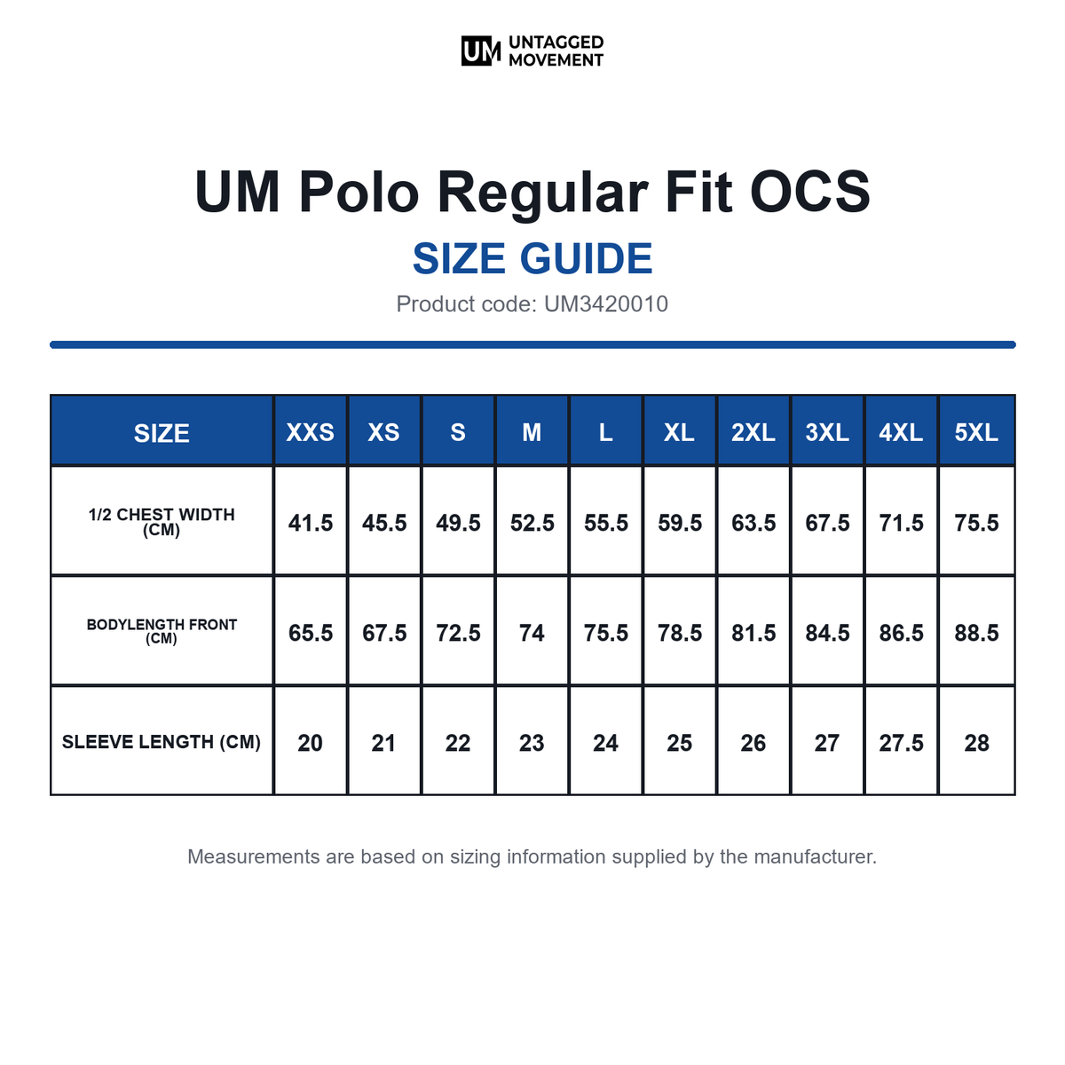 UM3420010 UM Polo Regular Fit OCS size guide (UM3420010)