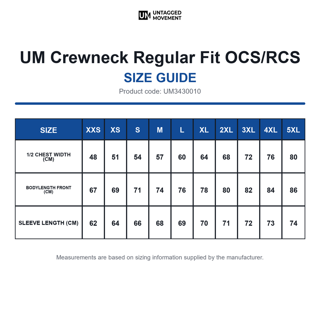 UM3430010 UM Crewneck Regular Fit OCS/RCS size guide (UM3430010)
