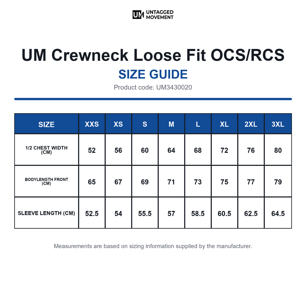 UM3430020 UM Crewneck Loose Fit OCS/RCS size guide (UM3430020)