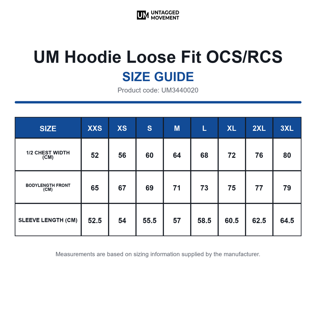 UM3440020 UM Hoodie Loose Fit OCS/RCS size guide (UM3440020)