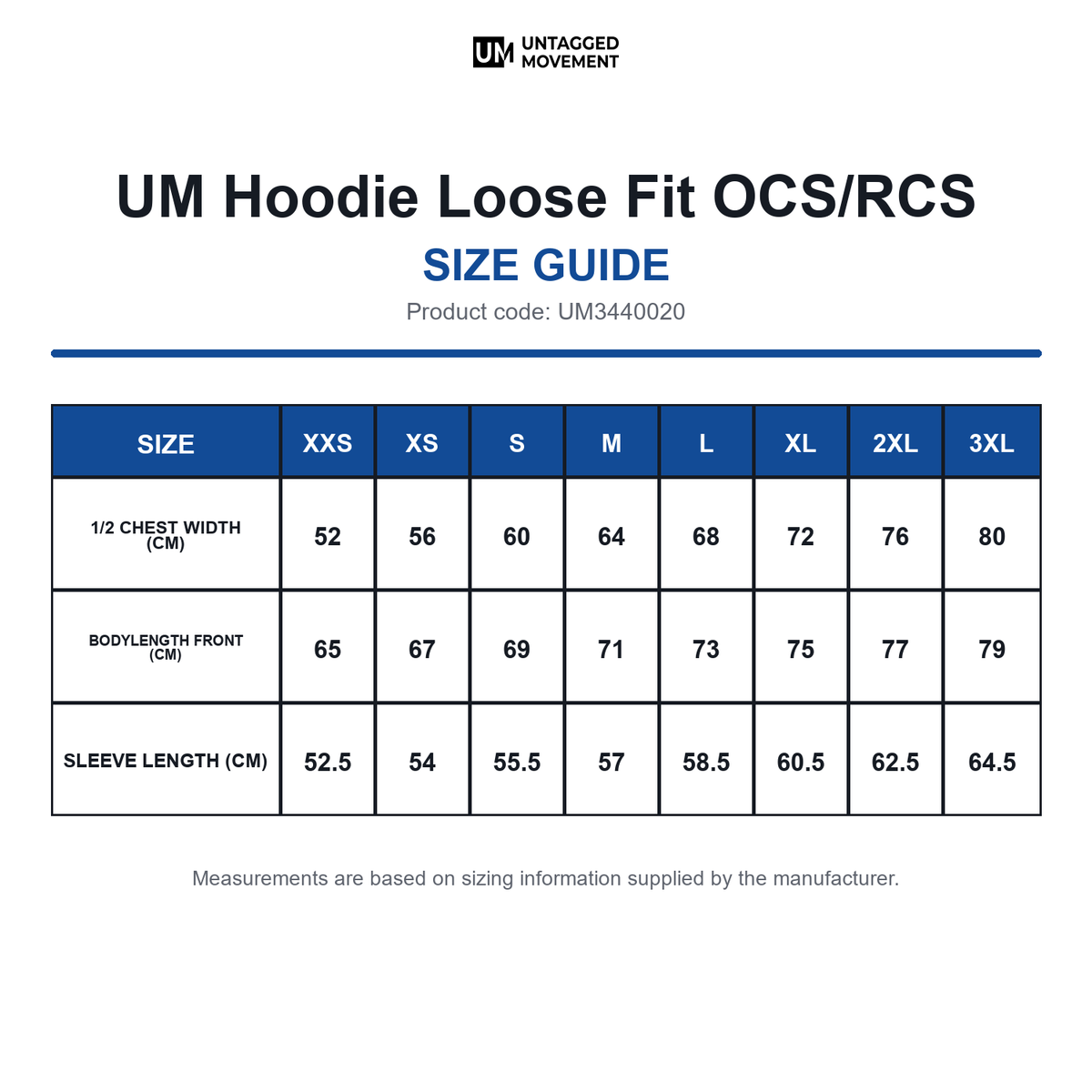 UM3440020 UM Hoodie Loose Fit OCS/RCS size guide (UM3440020)
