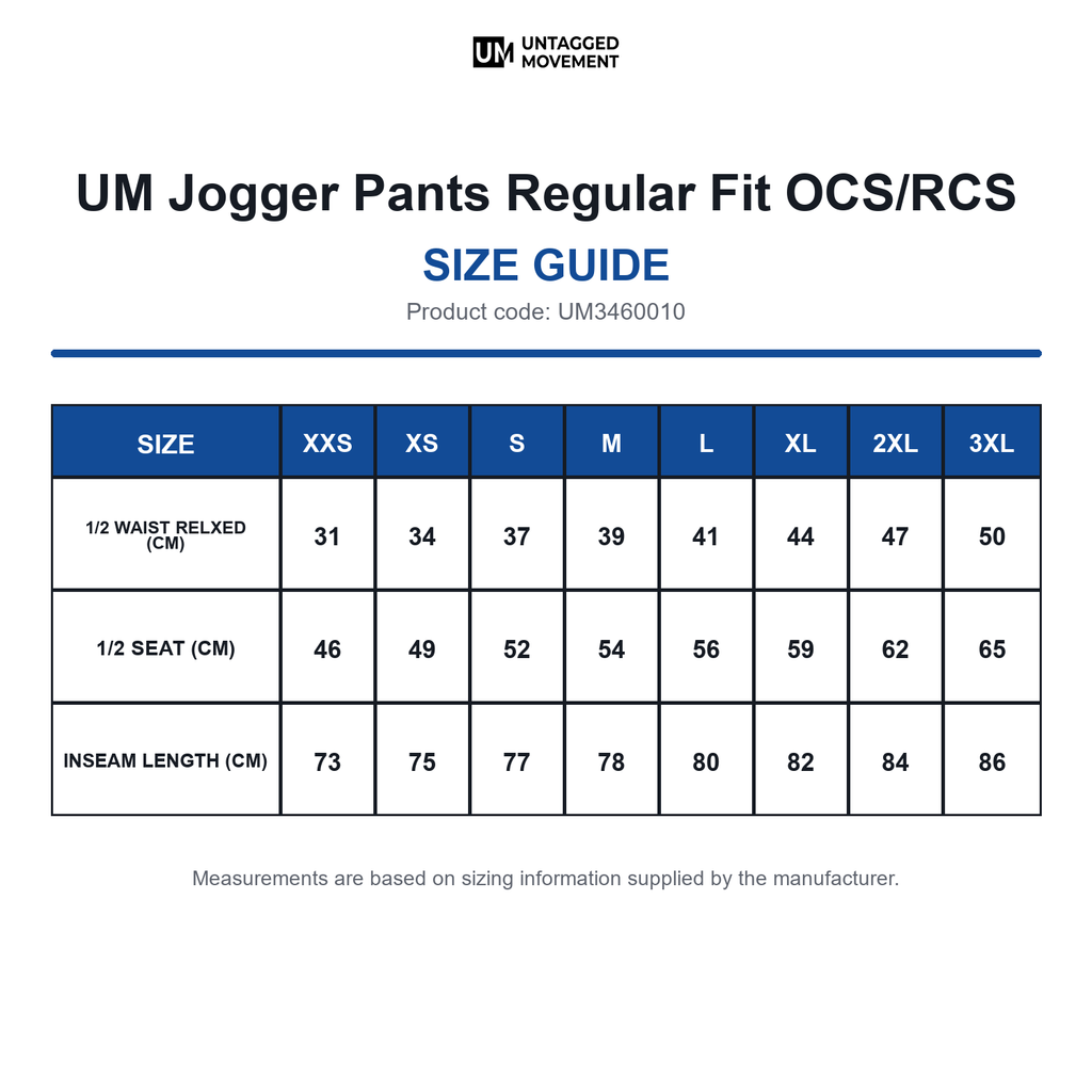 UM3460010 UM Jogger Pants Regular Fit OCS/RCS size guide (UM3460010)