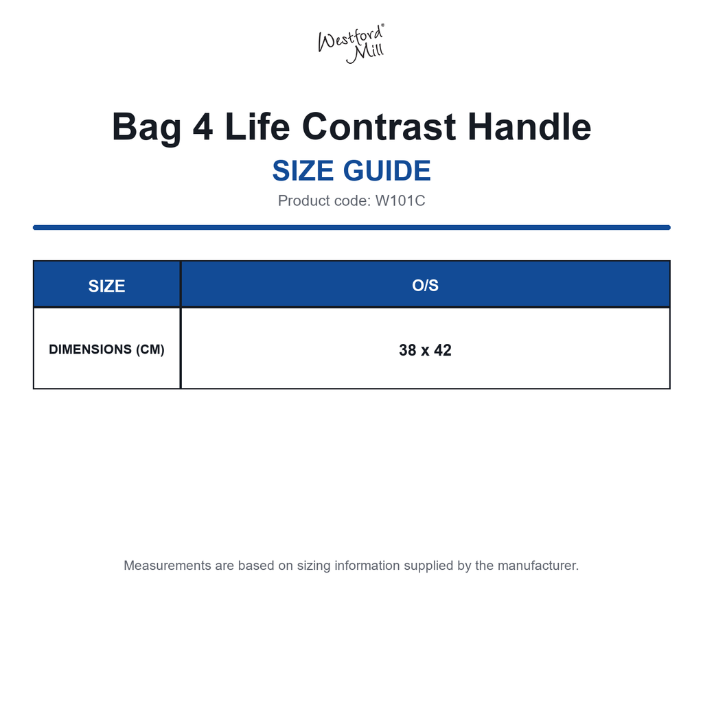 W101C Westford Mill Bag 4 Life Contrast Handle size guide (W101C)