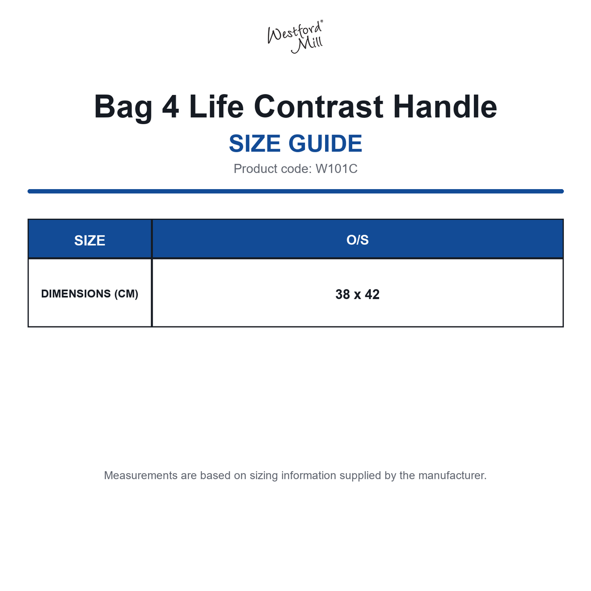 W101C Westford Mill Bag 4 Life Contrast Handle size guide (W101C)