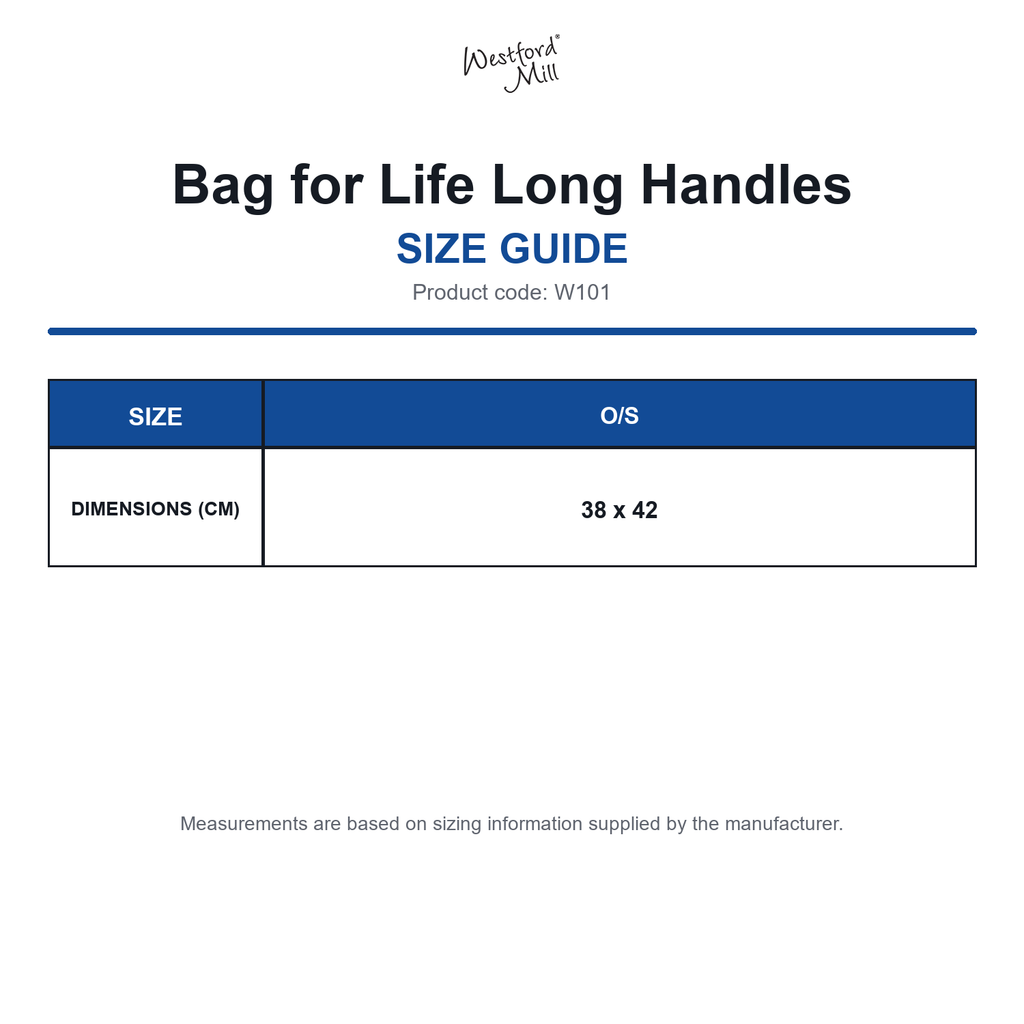W101 Westford Mill Bag for Life Long Handles size guide (W101)