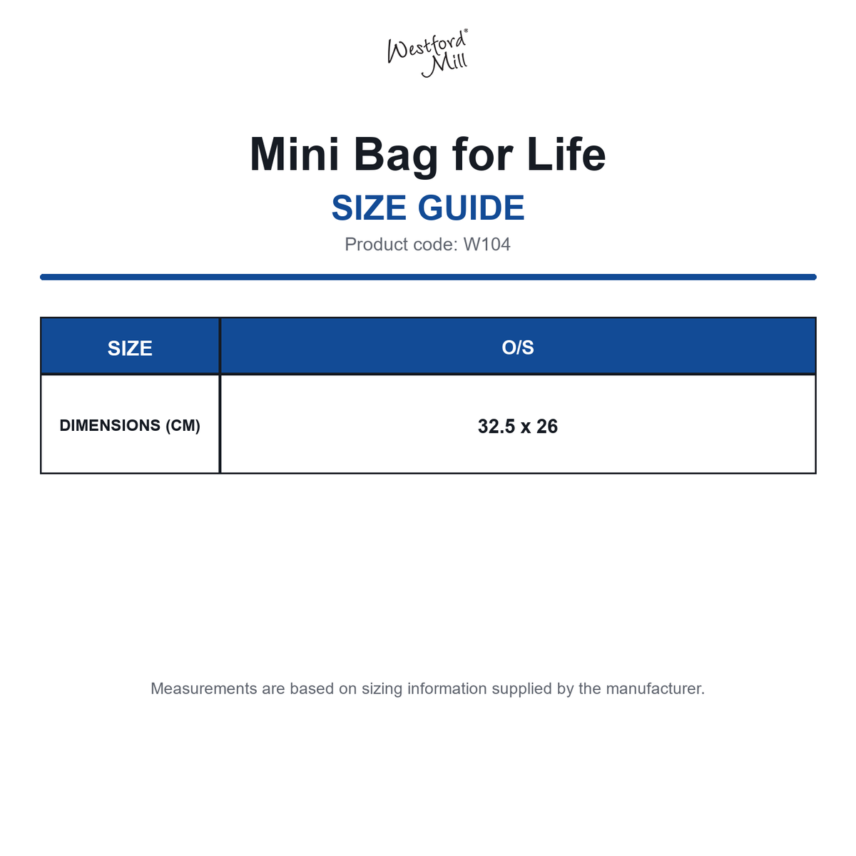 W104 Westford Mill Mini Bag for Life size guide (W104)