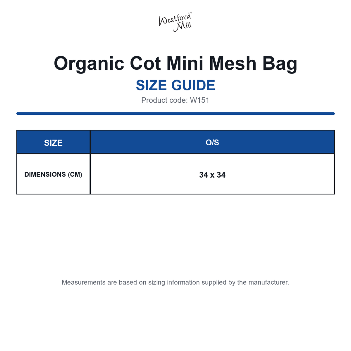 W151 Westford Mill Organic Cot Mini Mesh Bag size guide (W151)