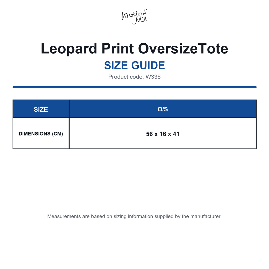 W336 Westford Mill Leopard Print OversizeTote size guide (W336)
