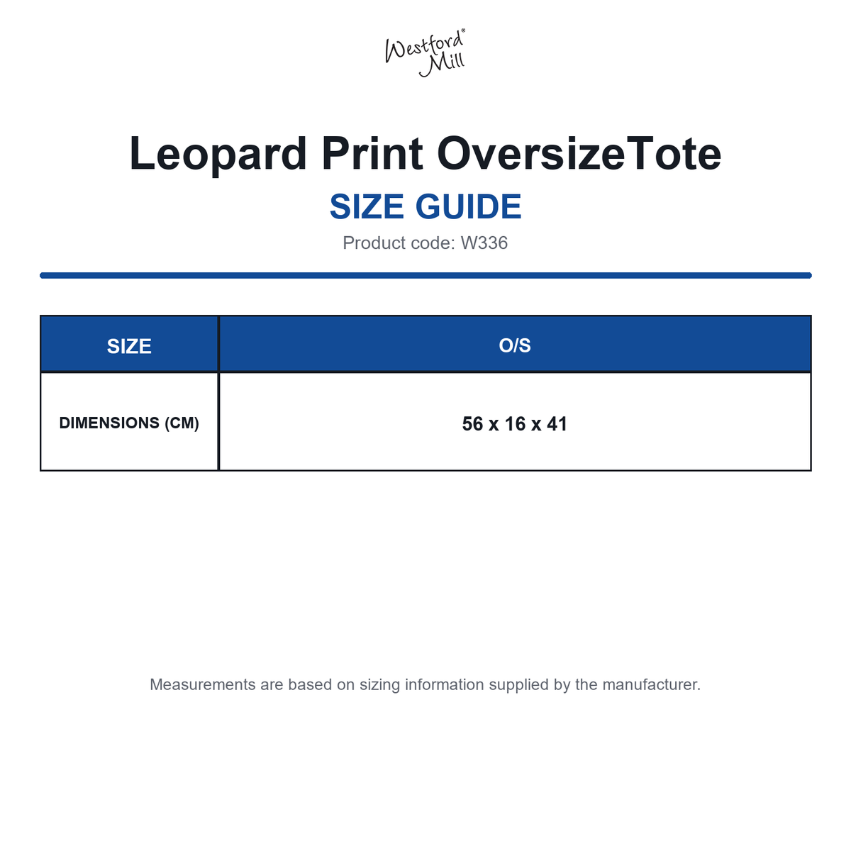W336 Westford Mill Leopard Print OversizeTote size guide (W336)