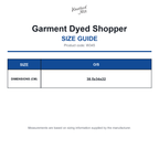 W345 Westford Mill Garment Dyed Shopper size guide (W345)
