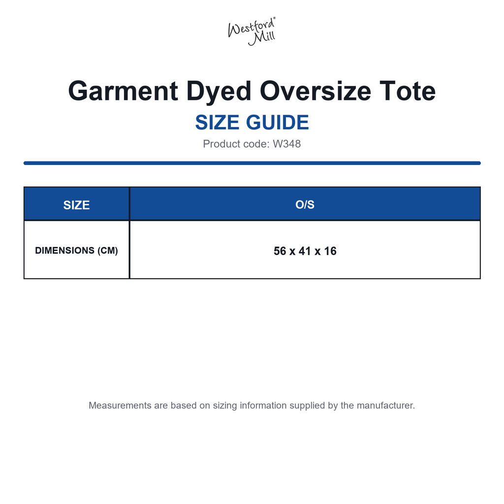 W348 Westford Mill Garment Dyed Oversize Tote size guide (W348)
