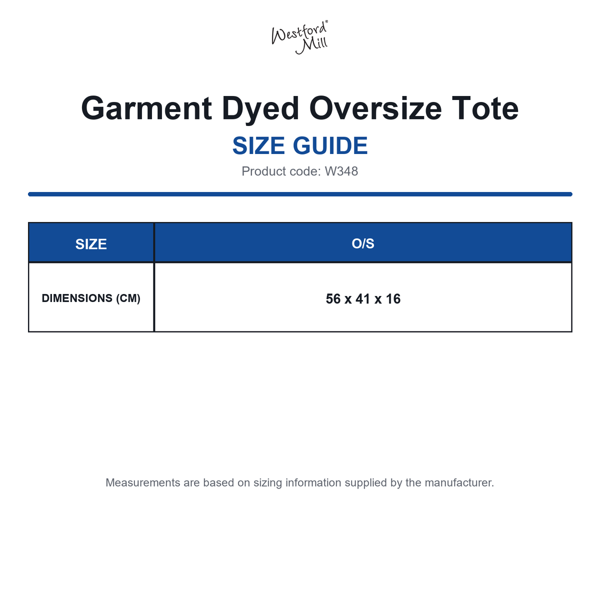 W348 Westford Mill Garment Dyed Oversize Tote size guide (W348)