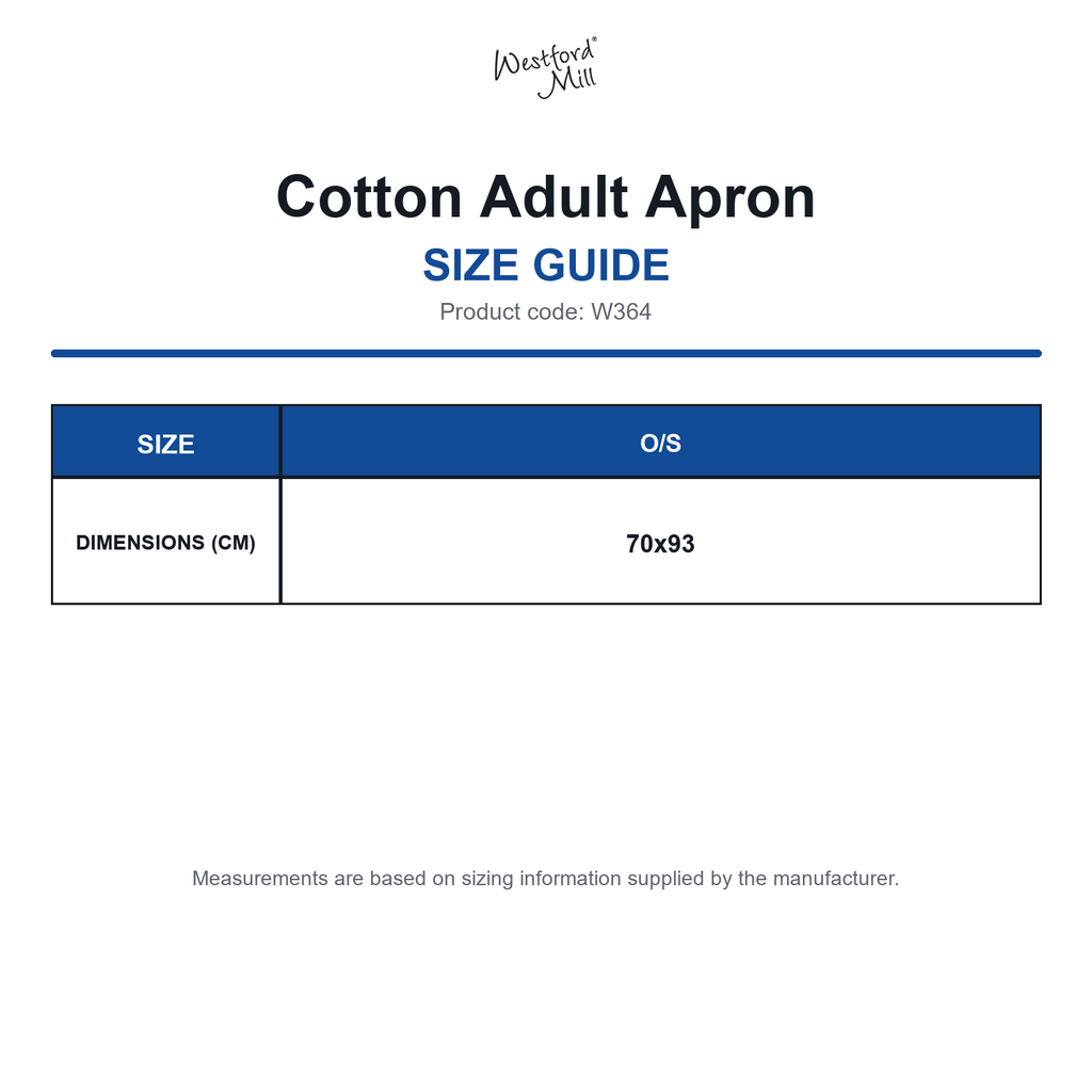 W364 Westford Mill Cotton Adult Apron size guide (W364)