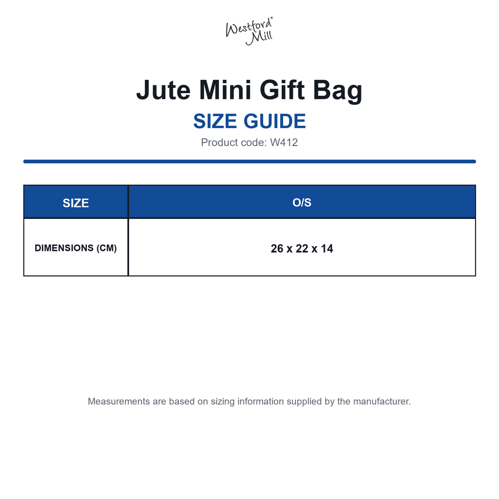 W412 Westford Mill Jute Mini Gift Bag size guide (W412)
