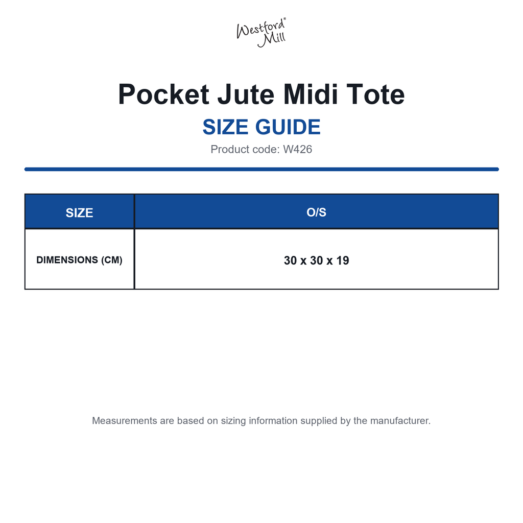 W426 Westford Mill Pocket Jute Midi Tote size guide (W426)