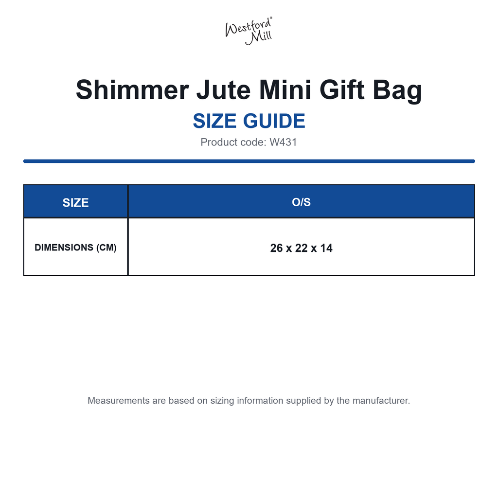 W431 Westford Mill Shimmer Jute Mini Gift Bag size guide (W431)